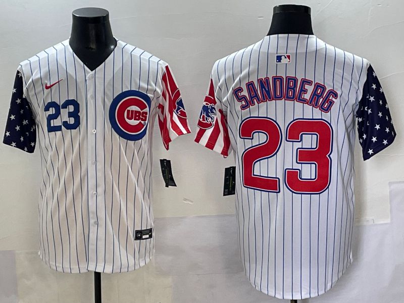Men 2025 Chicago Cubs 23 Sandberg White Stripe a generation of national flags Joint Name Nike MLB Jersey style 3